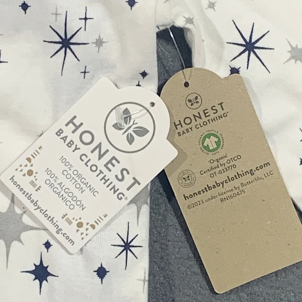 Honest Baby Organic Cotton Kimono Long Sleeve Bodysuit 0-3M‎ White Navy Stars